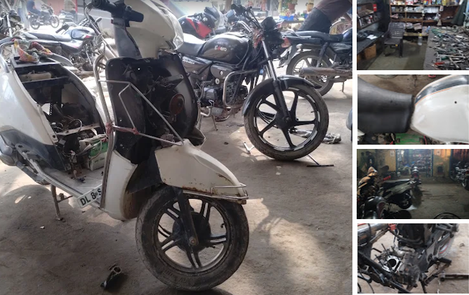 Dinesh Bike Point workshop gallery with bikes and scooter repair work in Kundli, Sonipat