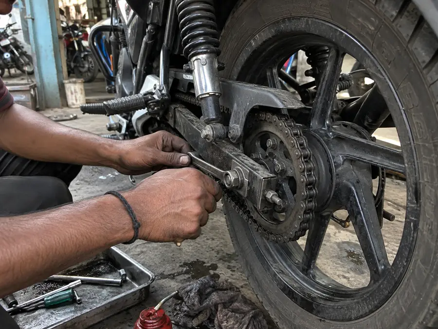 Bike chain and sprocket service at Dinesh Bike Point workshop