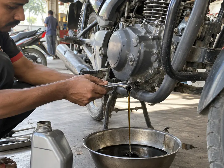 Bike engine oil change service at Dinesh Bike Point Kundli